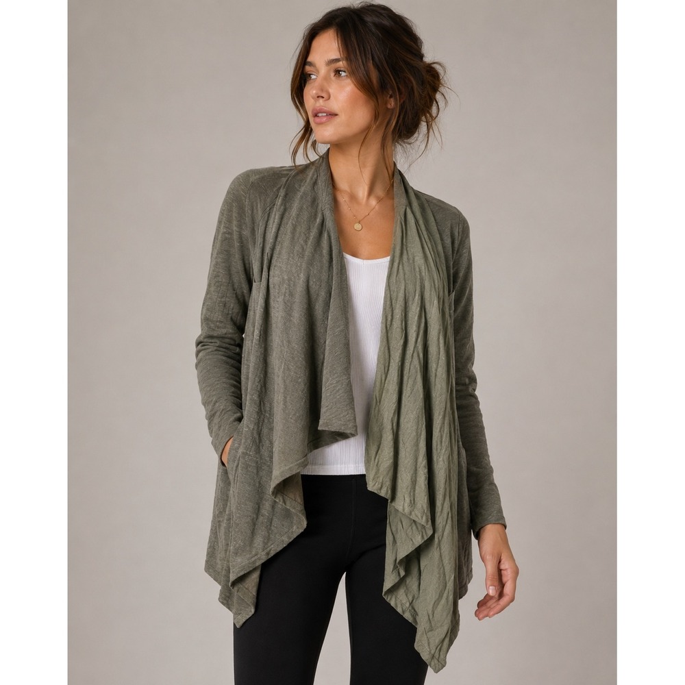 Saturday Sunday Anthropologie Olive Green Draped Open Front Cardigan Jacket M